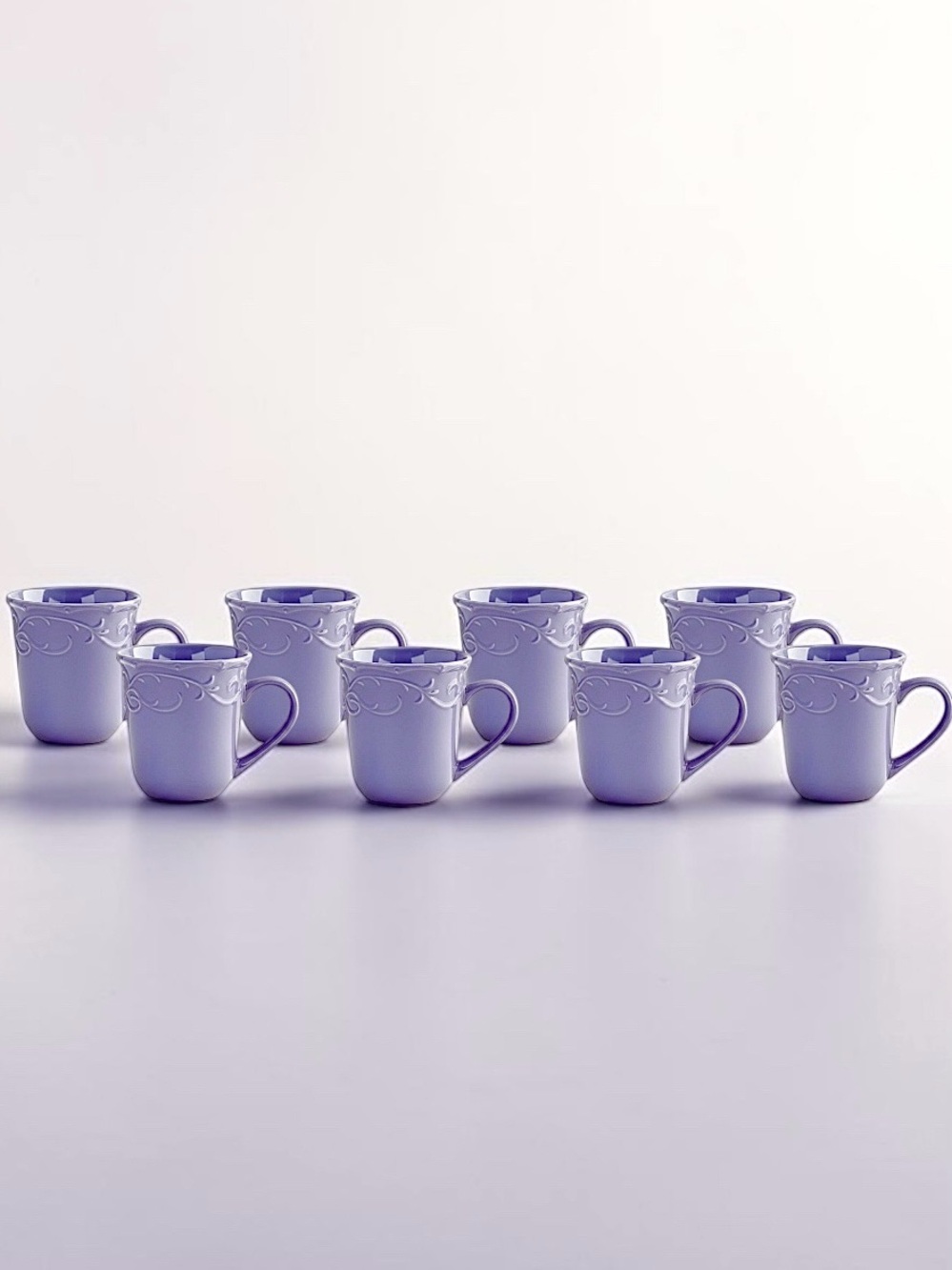 Elama Lilac Fields Lavender Embossed Stoneware Coffee Mugs, Set of 8, 16 Oz